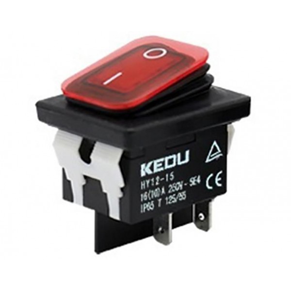 Διακοπτης Rocker Μεγαλος 4P Με Λυχνια On-Off 10Α/250V Ip65 Κοκκινος Hy12-15 Ked