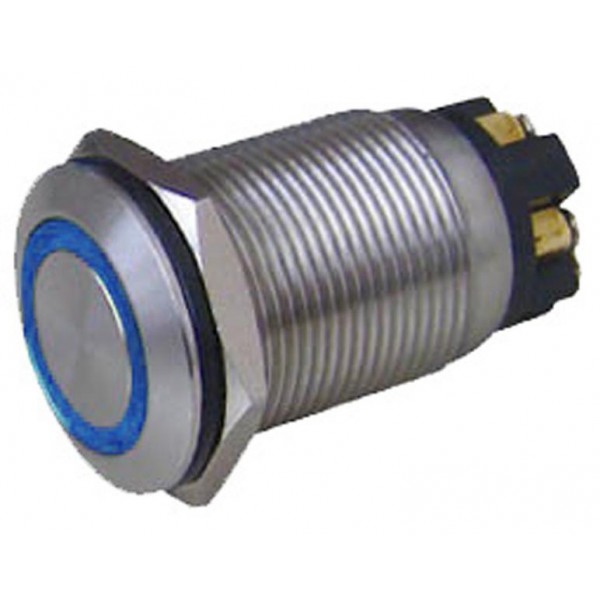 Μπουτον Push On Στρογγυλο Φ19 Με Λυχνια 12V Μεταλλικο Ip65 Μπλε Hbs1Gq Dhe
