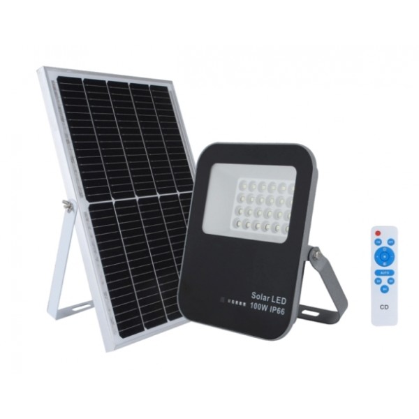 Προβολεας Led 100W 3.2V/10Ah 6500K Day Light Με Solar Panel Και Remote Control Rlx