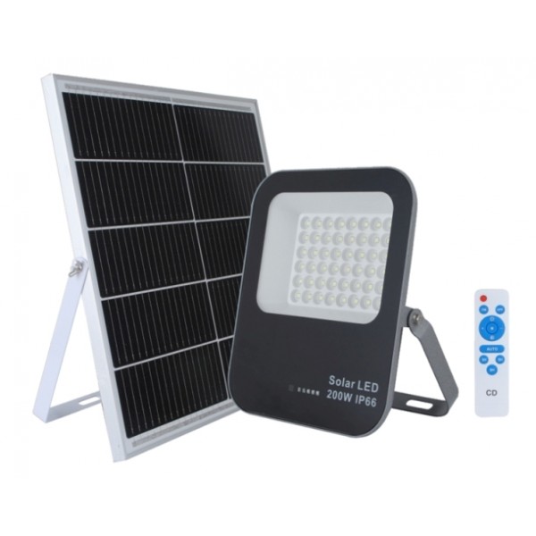 Προβολεας Led 200W 3.2V/15Ah 6500K Day Light Με Solar Panel Και Remote Control Rlx