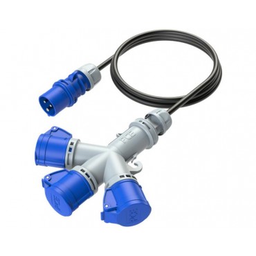 Φις Βιομηχανικο Αρσενικο 3P 16A Με Καλωδιο Σε 3 Θηλυκα 3P 16A Ip44 9432002 Pce