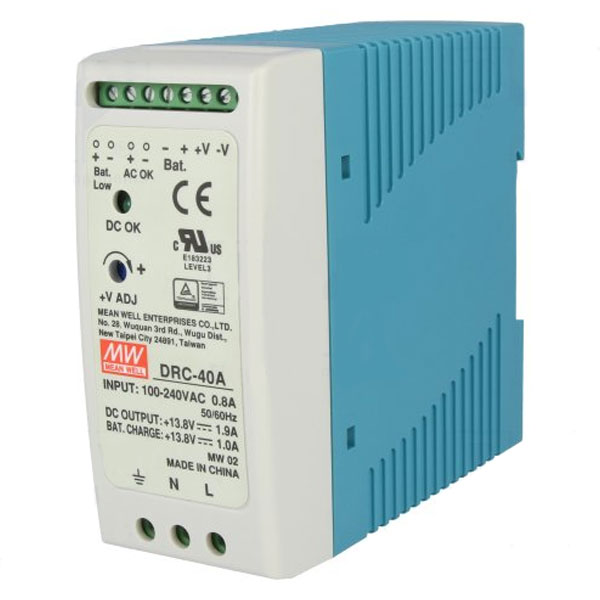 Τροφοδοτικο Ραγας 40.02W/13.8Vdc/1.9A Με Φορτιστη Μπαταριας (Ups) Drc-40A Mean Well Τροφοδοτικο Ραγας 40.02W/13.8Vdc/1.9A Με Φορτιστη Μπαταριας (Ups) Drc-40A Mean Well