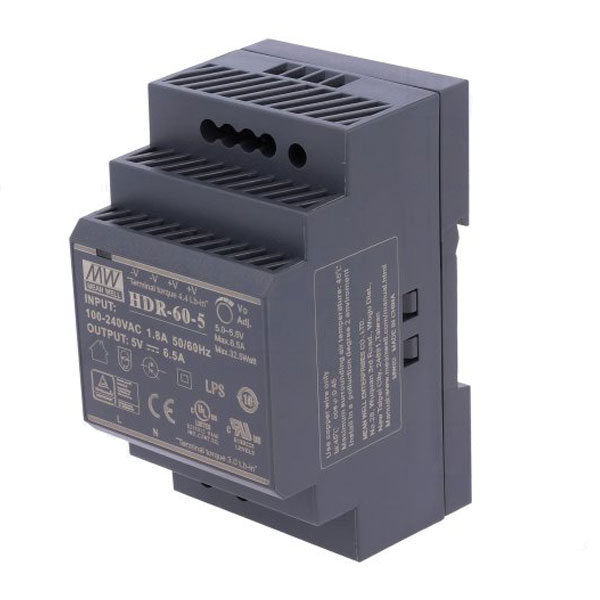 Τροφοδοτικο Ραγας 32.5W/5Vdc/6.5A Ultra Slim Hdr-60-5 Mean Well (Τεμάχια 2)