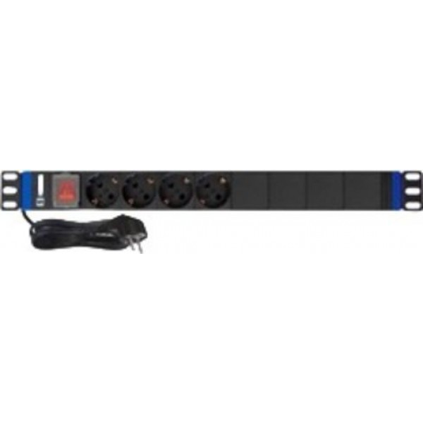 Πολυπριζο Rack 19'' 1U 4 Θεσεων Με Διακοπτη 4000W 16A Safewell