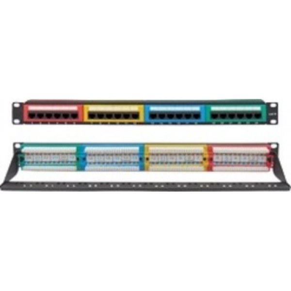 Patch Panel Cat6 Utp 24P 19" 1U Με Οδηγο Καλωδιων Color Safewell
